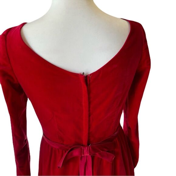 Vintage Handmade Red Dress, Elegant Long Sleeve Gown, Diamond in the Rough - Picture 4 of 8